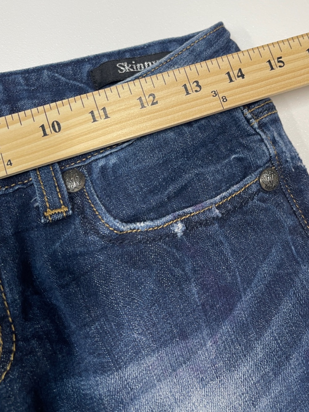 ReRock For Express Y2K Cotton Distressed Skinny Blue Denim Jeans Women’s Size 4 - Picture 10 of 12